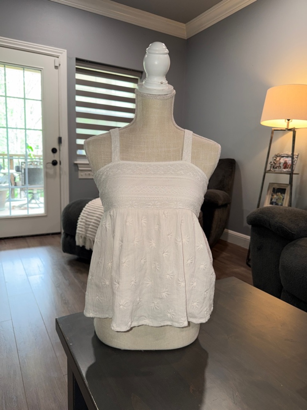 Lucky Brand White Embroidered Square-Neck Tank